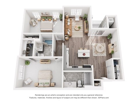 Floor plan for 2 beds, 2 baths, 1180 sqft